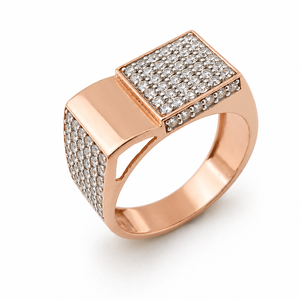 <b>Mens</b> 18KT Rose Gold Micro Pave Cubic Zirconia Square Signet <b>Ring</b> Open Adjustable Band Geometric Statement Wedding Party Gift - Product Image 2