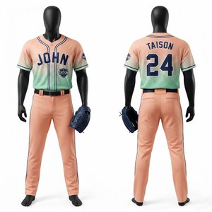 Uniforme de baseball unisexe en polyester premium 160 GSM, ensemble de panneaux vert menthe pêche, logo personnalisé imprimé par transfert thermique, respirant, manches courtes - Product Image 1