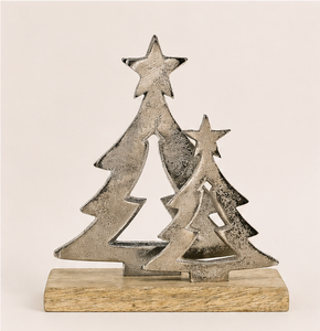 Premium Silver Metal Christmas <b>Tree</b> Sculpture On Sturdy Wooden Base Modern Holiday <b>Tabletop</b> Decor For Home Office Hotel Display - Product Image 1