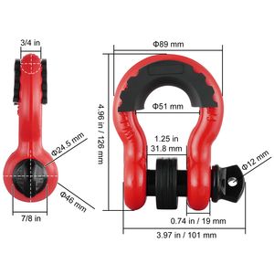 Confezione da 2 Griffe a D da 3/4 pollici, Resistenza al Rottura 62832 libbre (28,5 tonnellate), Perno a vite da 7/8 pollici con Isolatori e Rondelle, Acciaio legato per Ganci di Traino - Product Image 5