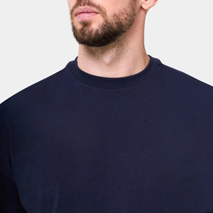 Camiseta Extra Grande Azul Marino para Hombre, Cuello Redondo, Manga Corta, Algodón Premium, Estilo Casual, Holgada, para Verano - Product Image 4