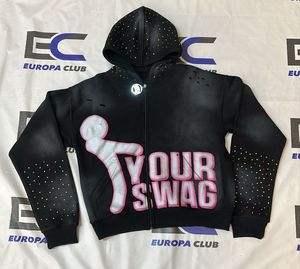 Custom Zipper <b>Puller</b> Fashion Sun Faded Dtf Print Hoodie Streetwear Distressed 100% Cotton Rhinestone Hoodie - Product Image 1