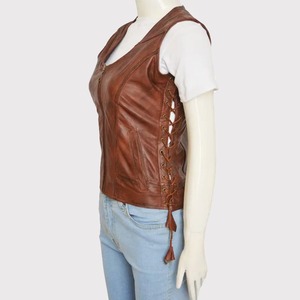 Chaleco de Cuero Genuino Marrón Auténtico para Mujer, Chaleco Informal a la Moda - Product Image 4