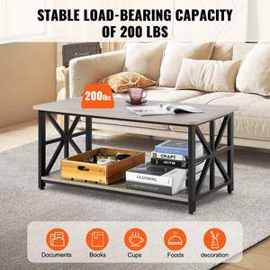 40 \ "Farmhouse Table basse rectangulaire Compartiment de rangement ouvert en bois de style rustique marron noir pour salon appartement - Product Image 5