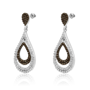 1.59 Cttw Round Cut White & Brown Natural Diamond Drop Dangle <b>Earrings</b> for Women in 925 Sterling Silver, Screw <b>Back</b>, Prong Set - Product Image 4
