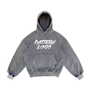 Vente en gros Sweat à capuche pour hommes Streetwear Oversize Uni Délavé Effet vieilli Coupe carrée Décontracté Style urbain Impression numérique personnalisée Délavage à l'acide - Product Image 4