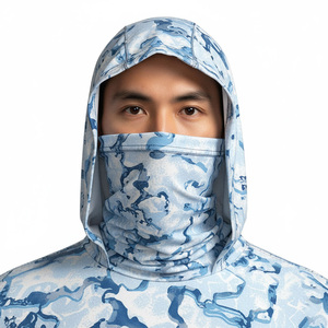 Men's Long Sleeve Fishing Shirt With Hood And Face Cover Camouflage Print UV Protection UPF 50 Breathable Quick Dry - Product Image 3