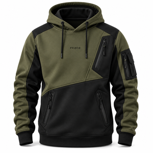 Sudaderas con capucha para hombre con diseño práctico, logotipo personalizado bordado, teñido liso, ecológicas, 100% algodón, forro polar grueso para hombre - Product Image 3