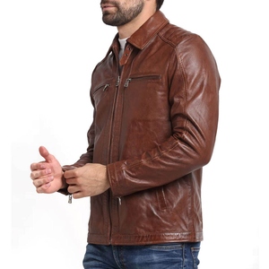 Wholesale Custom Made <b>Leather</b> Winter <b>Jacket</b> Men Breathable Sheep Fur Collar <b>Long</b> Sleeve Button Genuine Winter <b>Jacket</b> - Product Image 2