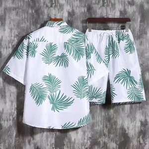 ชุดเสื้อผ้าผู้ชายลายฮาวายสำหรับฤดูร้อนใหม่ เสื้อเชิ้ตแขนสั้นลำลอง กางเกงขาสั้นชายหาด ชุดสองชิ้น เสื้อชายหาด - Product Image 5