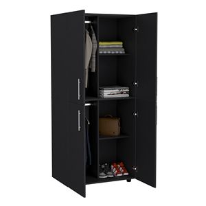 Armoire haute Hazel de 70 pouces à quatre portes et six étagères avec deux tringles de suspension pour rangement et organisation des vêtements dans la chambre - Product Image 6