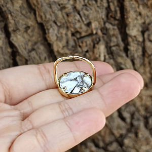 Ensemble de bagues en howlite ronde, cuivre et turquoise, avec anneau réglable en laiton plaqué or, bijoux élégants pour un usage quotidien, bijoux statement. - Product Image 4