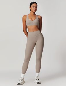 Seamless Yoga Set 2 Piece High Waist Crop Top & <b>Leggings</b> Solid Color Crisscross Straps Sport Wear for Women - Product Image 1