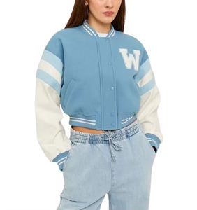 Chaqueta Varsity Corta de Manga Larga para Mujer: Colores Personalizados y Logotipo Bordado, Corte Casual, Estilo Letterman - Product Image 1
