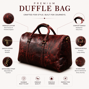 Sac de voyage en cuir bordeaux pour homme |   Sac de voyage vintage pour le week-end |   Grande sacoche de voyage avec bandoulière amovible - Product Image 5