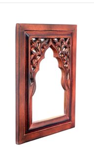 Handcrafted Large Vintage Wooden Mosaic <b>Rectangular</b> Framed Decorative Glass <b>Wall</b> <b>Mirror</b> Bohemian Living Room Entryway Home Decor - Product Image 3