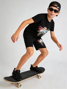 Ropa de verano para niños, conjunto de 2 piezas, camiseta gráfica de manga corta y pantalones cortos, atuendo informal para hombres, mujeres y jóvenes - Product Image 3
