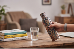 Botella de cobre de estilo tradicional con diseño impreso, perfecta para la hidratación diaria, uso en el hogar, gimnasio, oficina y viajes. - Product Image 4