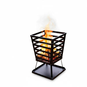 Art Deco Geometric Cut-Out Steel <b>Fire</b> <b>Pit</b> with <b>Glass</b> Wind Panels - Product Image 5