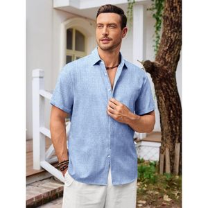 2025 hommes chemise en lin à fleurs bouton Style chinois manches courtes 100% coton motif floral 6XL pour été plage hauts de mariage - Product Image 4