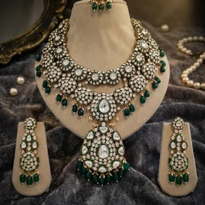 ชุดสร้อยคอสองชั้นสีเขียวมรกตและลายจุดแบบดั้งเดิมชุดสร้อยคอเจ้าสาว - Product Image 1