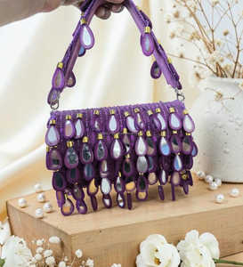 Pochette indienne faite à la main avec pompons perlés, brodée, pour soirée, mariage, mariée, sac à main pour femme, doublure en coton écologique, fermeture éclair - Product Image 2