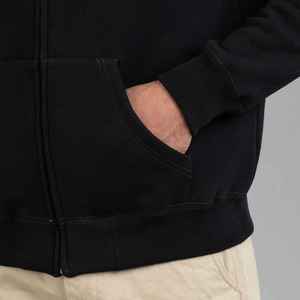 Sudadera con Capucha Negra para Hombre, Cierre de Cremallera, Corte Regular, Color Sólido, Tejido de Punto, 100% Poliéster, 300g, Felpa Francesa, Ropa de Otoño - Product Image 5