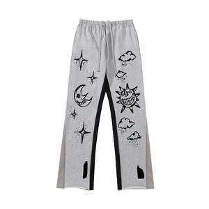 Joggers pour hommes de haute qualité 100% coton, décontractés, taille mi-haute, avec imprimé graphique, patchwork de couleurs contrastées, coupe droite ample - Product Image 6