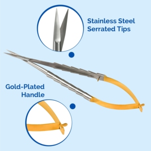 Ciseaux à cuticules en acier allemand courbés et affûtés avec poignée à ressort de précision, manche plaqué or, outil de coupe pour sourcils et cils - Product Image 5