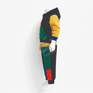 Coupe-vent deux pièces à capuche zippé pour garçons, style streetwear, imprimé uni, 100 % coton léger, color block, collection automne - Product Image 3