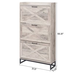 Barn Door Three-Drawer Cabinet with Top Panel Shoe Rack 80*24*145cm Particleboard Washed Gray Finish - Product Image 6