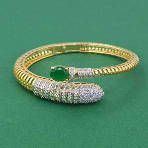 Handmade Classic Peace Design Women's Cubic Zirconia Openable Kada <b>Bracelet</b> with 2 Tone Plated Brass Gift Occasion 443964 - Product Image 2