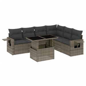 Ensemble de canapés de jardin en rotin gris PE avec structure en acier thermolaqué et verre trempé, mobilier d'extérieur haut de gamme - Product Image 2