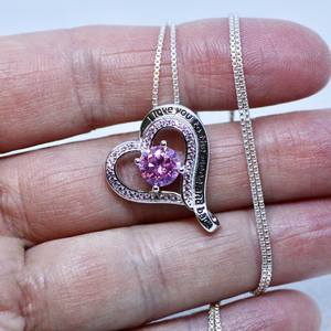 Colgante de corazón de plata de ley con zafiro rosa, te amo hasta la luna y de regreso, joyería de piedras preciosas, regalo para mujer - Product Image 2