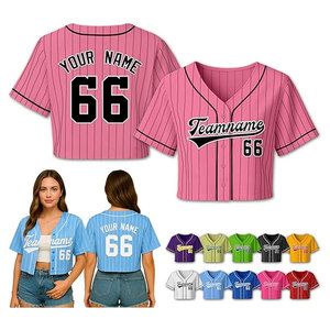 Women's Personalized Crop Baseball Jersey Custom Team Name Number Shirt for Softball Players <b>Coaches</b> and Supporters Pink Color - Product Image 1