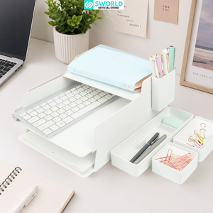 SWORLD Office Organizer 3 Layer Multifunctional Desk <b>Storage</b> <b>Box</b> OEM Plastic Minimalist Design Pastel Color PP Factory - Product Image 1
