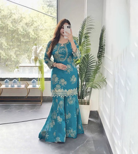 Sharara Salwar Kameez para Mujer, Corte Entallado, Largo hasta la Rodilla, Tradicional India, de Georgette, Étnico, para Bodas y Fiestas, con Bordado Intenso - Product Image 1