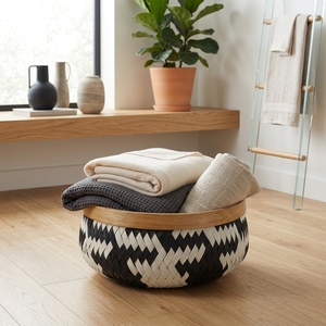 Rafika Wave <b>Basket</b> Woven Natural Fiber Storage Bowl Zigzag Pattern Decorative Decorative Home Organizer Tabletop <b>Tray</b> - Product Image 2