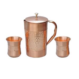 Pichet en cuivre avec couvercle, 100% cuivre pur, pichet à eau martelé, 50,7 oz (1,5 litre) pour l'eau potable, pichet traditionnel - Product Image 1