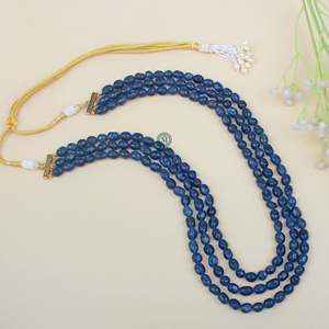 Dhruv Sapphire Blue Designer Groom Kantha Fine Beaded Necklace - Product Image 3