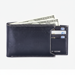 Portefeuilles en cuir véritable unisexe de haute qualité, de luxe, avec logo personnalisé gravé et embossé, fermeture ouverte, longue boîte cadeau en satin - Product Image 1