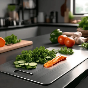 Planche à découper en acier inoxydable de qualité supérieure pour la vaisselle de table, la préparation des pâtisseries et le service, avec poignée et à prix avantageux - Product Image 4