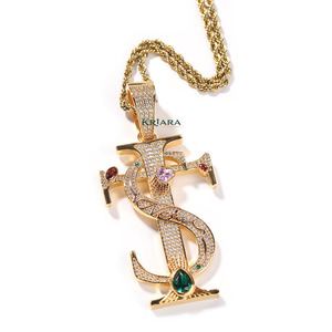 Colgante de Letra en Plata 925 con Diamante Cultivado en Laboratorio, Bañado en Rodio, con Piedras de Colores, Amuleto de Lujo Unisex - Product Image 4