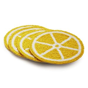 Runde Orangenförmige Perlenuntersetzer Set Handgefertigte Glasperlen Lebendige Zitrussafranfarbene Stiele Esstisch-Accessoires - Product Image 2