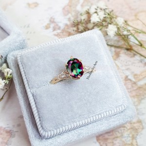 Anillo de Plata de Ley 925 con Gemas Multicolores, Topacio Místico Ovalado Natural, Anillo de Novia para Mujer, Hecho a Mano, Regalo Romántico para Esposa - Product Image 5