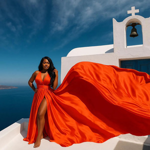 Nuevo Vestido Elegante Estilo Burnt Flying para Sesión de Fotos, Vestido Maxi Multiusos de Seda Satinada de Lujo a Precio de Fábrica - Product Image 3