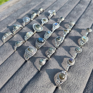 Aurora Flash <b>Labradorite</b> Brass <b>Rings</b> Bezel Setting Bulk Artisan Handmade Silver Plated Bohemia Statement Wholesale Collection - Product Image 6