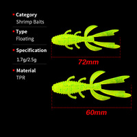 Appât flottant souple en caoutchouc et plastique pour crevettes et écrevisses, 6cm/7.2cm, 10 pièces, leurre de surface/milieu pour la pêche au bar en eau douce