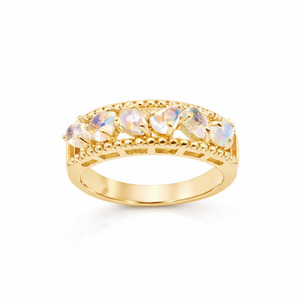 แหวนเงินแท้ 925 ประดับมูนสโตนทรงหยดน้ำหกเม็ด ดีไซน์มินิมอล ชุบทองและโรเดียม รับรองโดยผู้ตรวจสอบอิสระ - Product Image 2