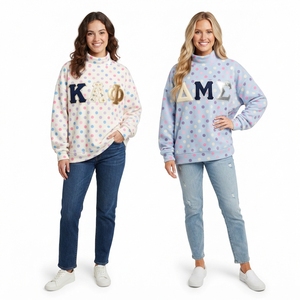 Sweat-shirt décontracté pour femme en polaire à pois avec applique brodée décorative, motif floral, col montant, chaud et doux - Product Image 3